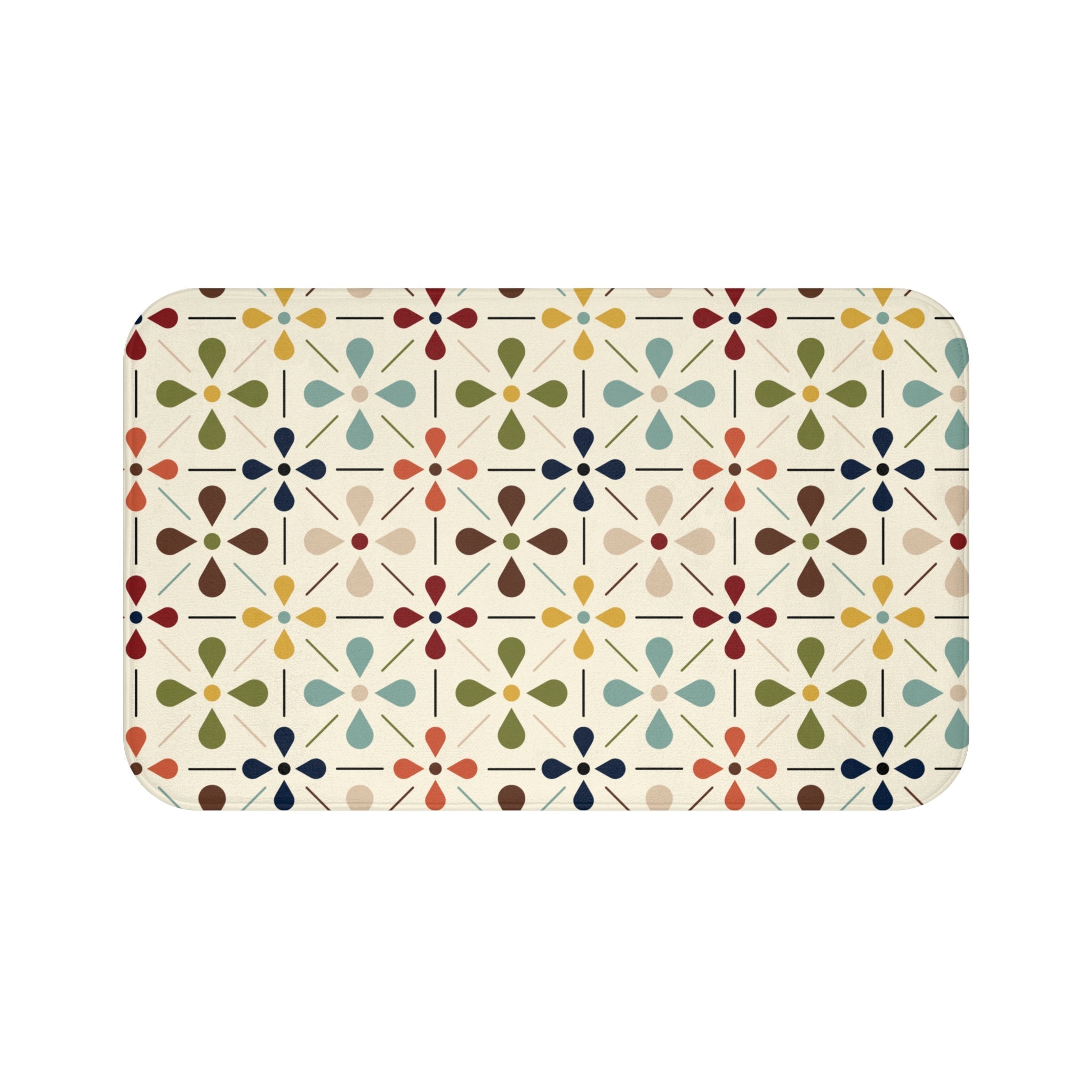 Kate McEnroe New York Mid Century Modern Retro Geometric Bath Mat, 50s MCM Cream Teal Mustard Rust Bathroom AccentBath Mats32714403439525925778