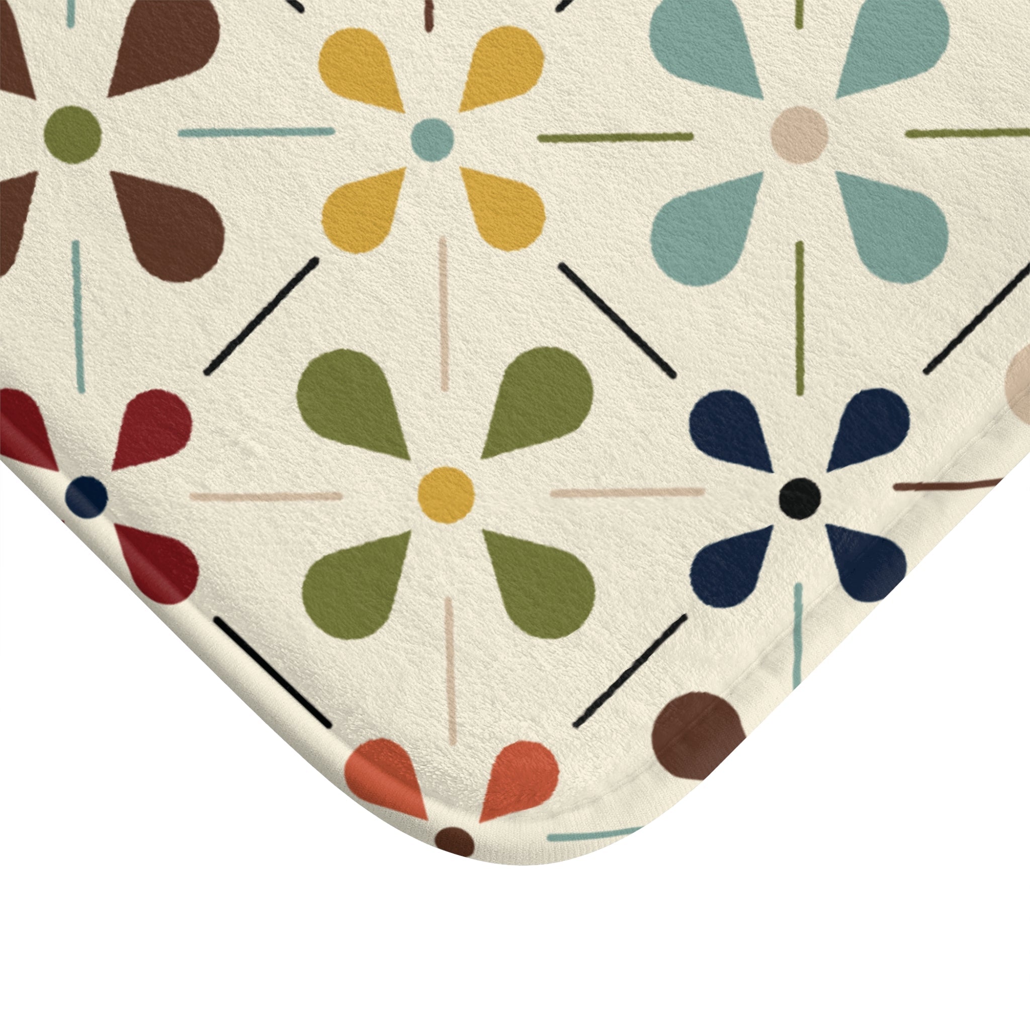 Kate McEnroe New York Mid Century Modern Retro Geometric Bath Mat, 50s MCM Cream Teal Mustard Rust Bathroom AccentBath Mats32714403439525925778