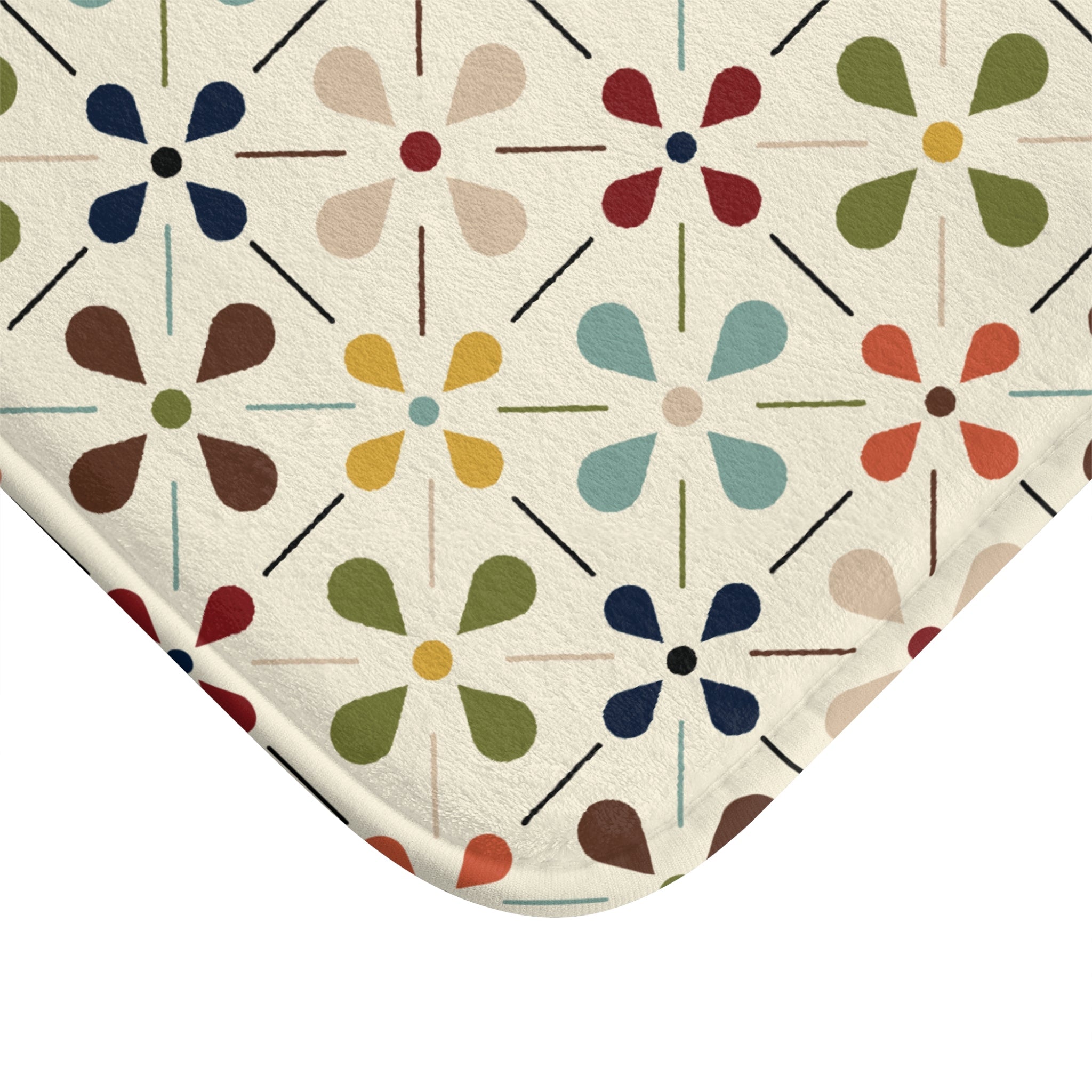 Kate McEnroe New York Mid Century Modern Retro Geometric Bath Mat, 50s MCM Cream Teal Mustard Rust Bathroom AccentBath Mats32714403439525925778