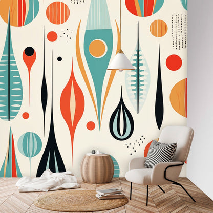 Kate McEnroe New York Mid Century Modern Retro Geometric Botanical Peel - and - Stick Wallpaper MuralWall Mural110941