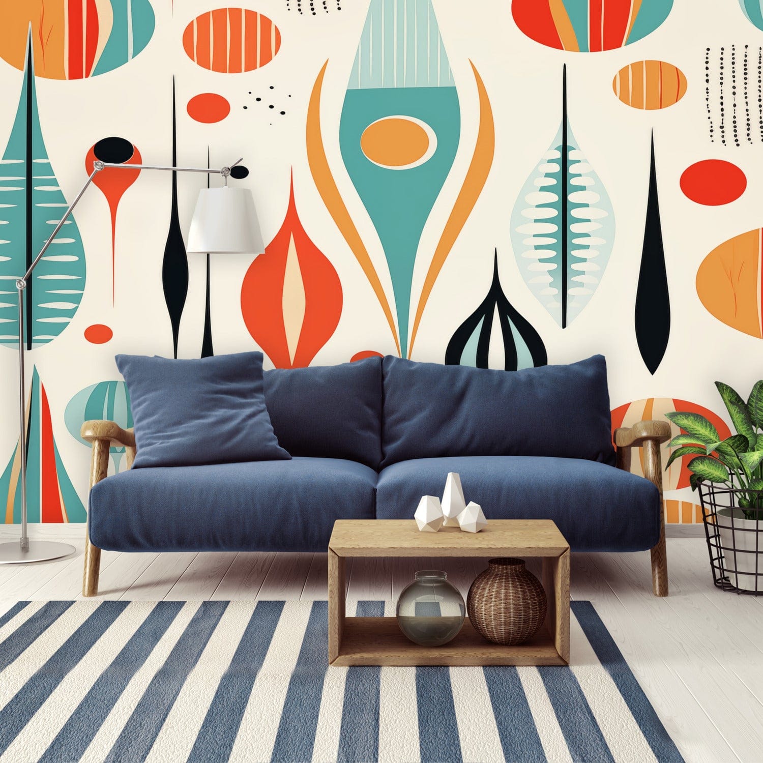 Kate McEnroe New York Mid Century Modern Retro Geometric Botanical Peel - and - Stick Wallpaper MuralWall Mural110942