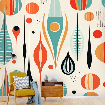 Kate McEnroe New York Mid Century Modern Retro Geometric Botanical Peel - and - Stick Wallpaper MuralWall Mural110943