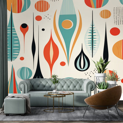 Kate McEnroe New York Mid Century Modern Retro Geometric Botanical Peel - and - Stick Wallpaper MuralWall Mural110945