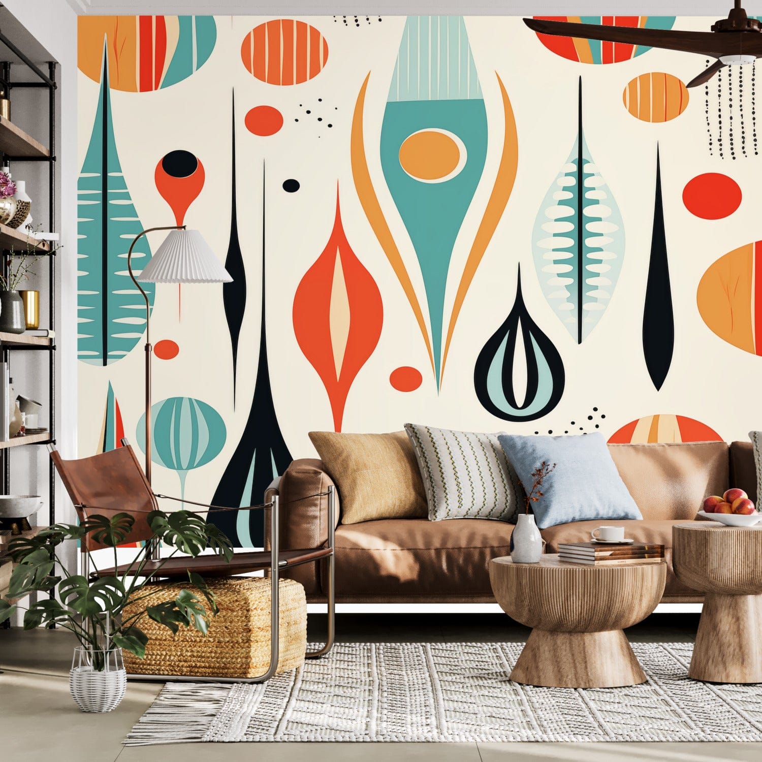 Kate McEnroe New York Mid Century Modern Retro Geometric Botanical Peel - and - Stick Wallpaper MuralWall Mural110947