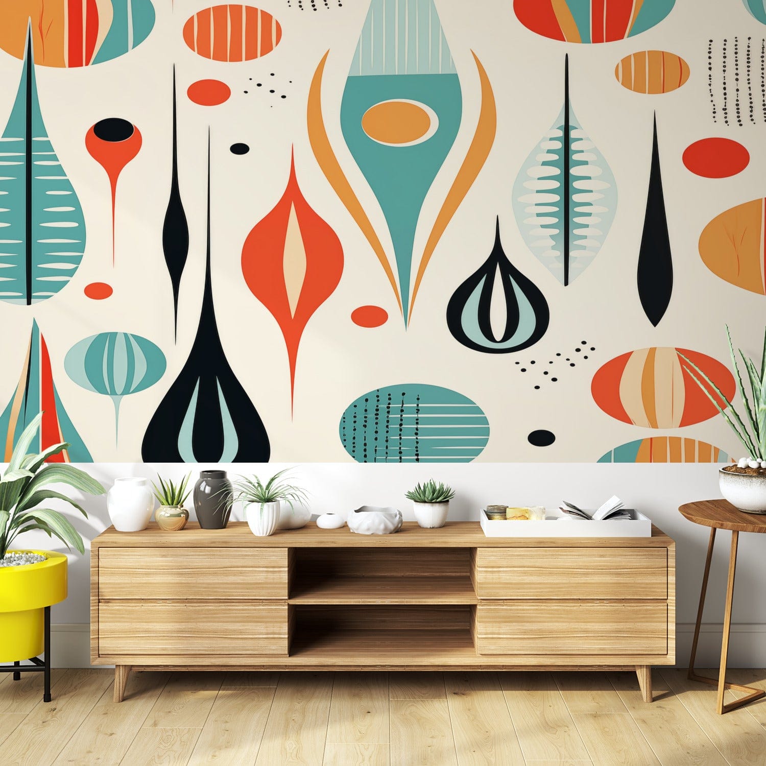 Kate McEnroe New York Mid Century Modern Retro Geometric Botanical Peel - and - Stick Wallpaper MuralWall Mural110947