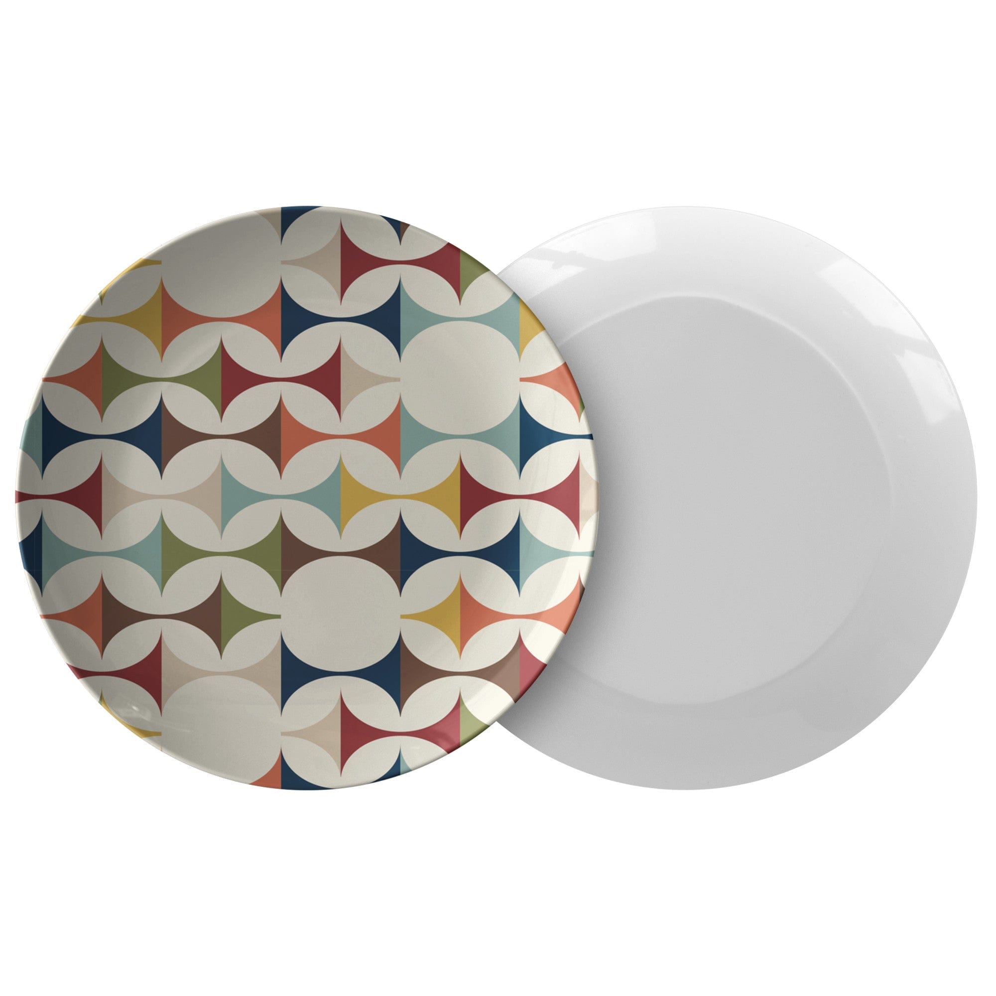 Kate McEnroe New York Mid Century Modern Retro Geometric Dinner Plate, 50s MCM Cream, Teal, Mustard, and Rust DinnerwarePlatesP22 - RGM - RST - 2S