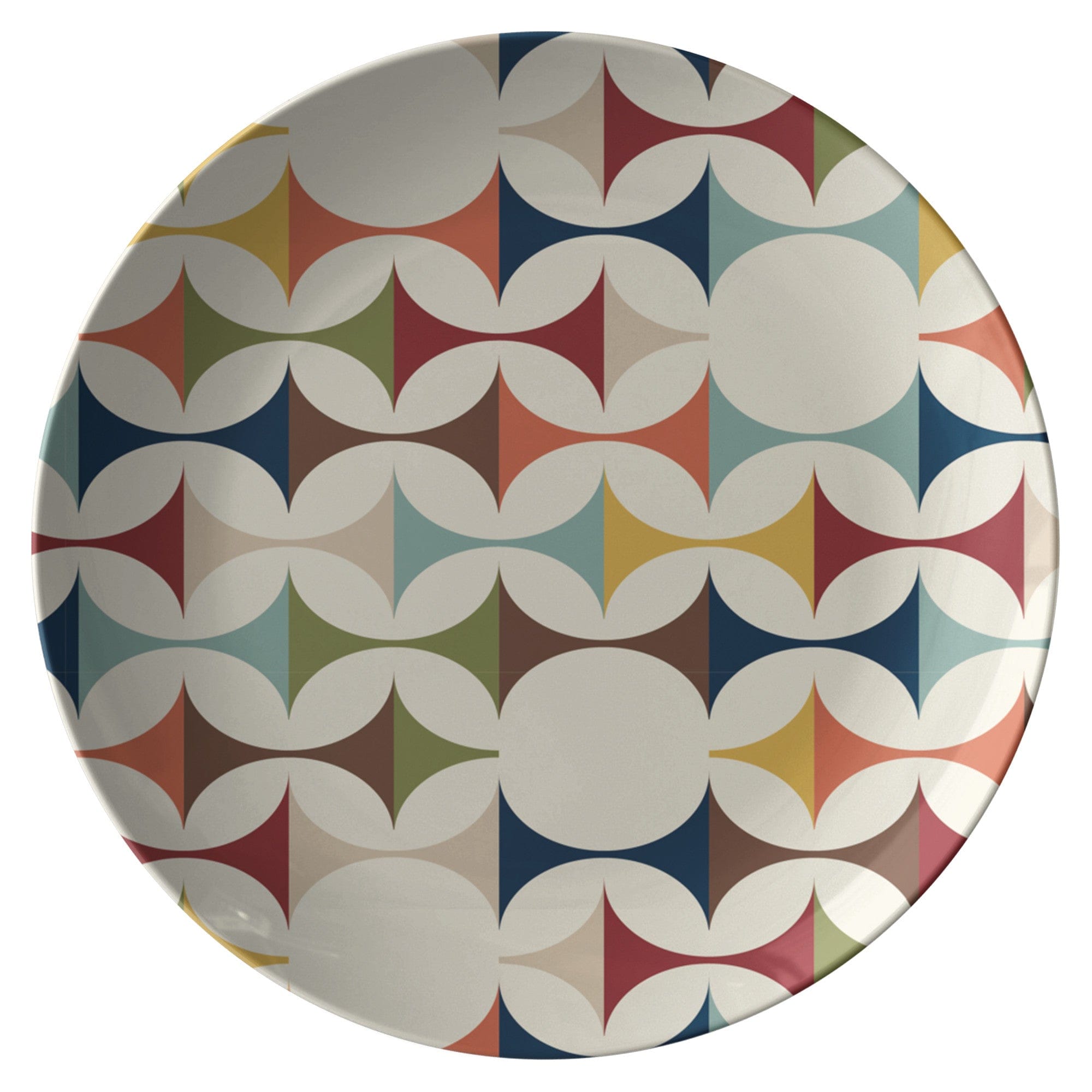 Kate McEnroe New York Mid Century Modern Retro Geometric Dinner Plate, 50s MCM Cream, Teal, Mustard, and Rust DinnerwarePlatesP22 - RGM - RST - 2S