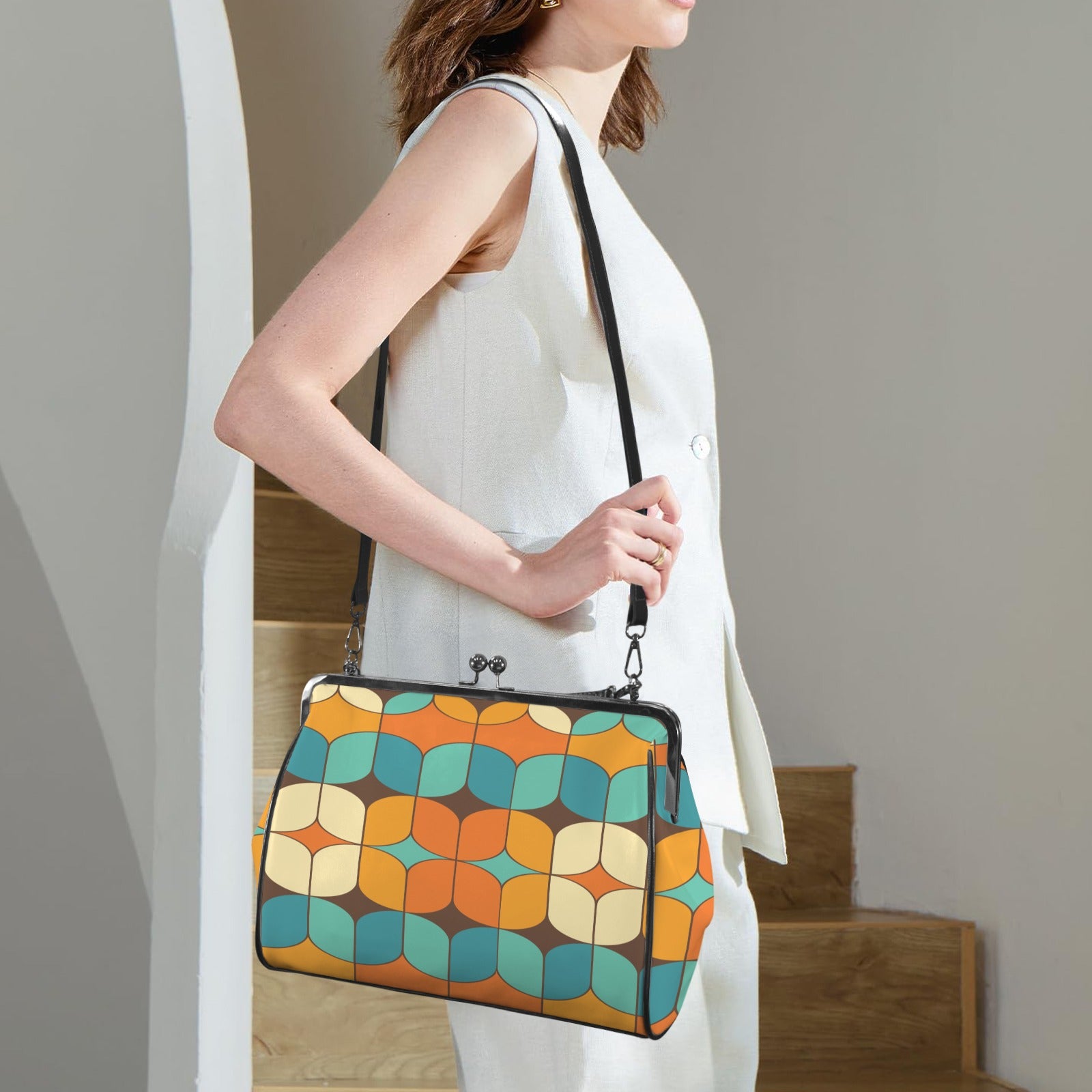 Kate McEnroe New York Mid Century Modern Retro Geometric Kiss Lock Crossbody BagCrossbody BagsD3233915