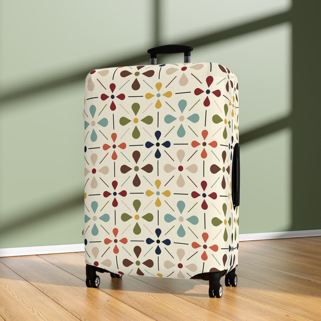 Printify Mid Century Modern Retro Geometric Luggage Cover, 50s MCM Cream, Teal, Mustard, and Rust Suitcase Protector Accessories 28&