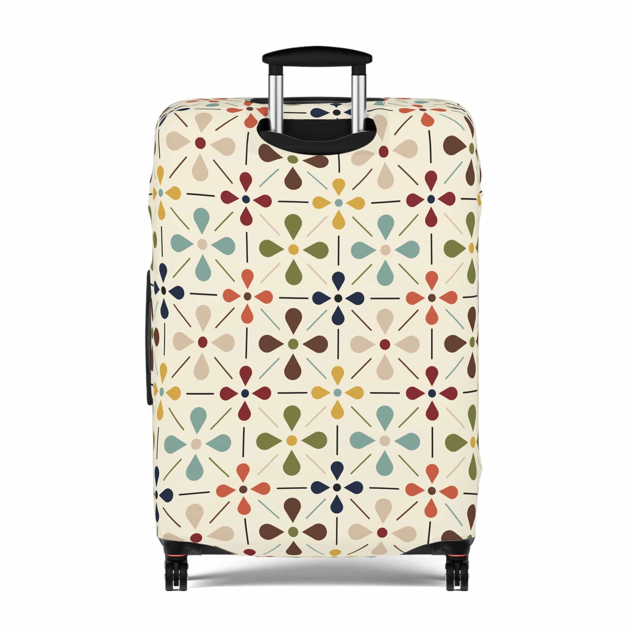 Printify Mid Century Modern Retro Geometric Luggage Cover, 50s MCM Cream, Teal, Mustard, and Rust Suitcase Protector Accessories