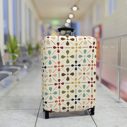 Printify Mid Century Modern Retro Geometric Luggage Cover, 50s MCM Cream, Teal, Mustard, and Rust Suitcase Protector Accessories