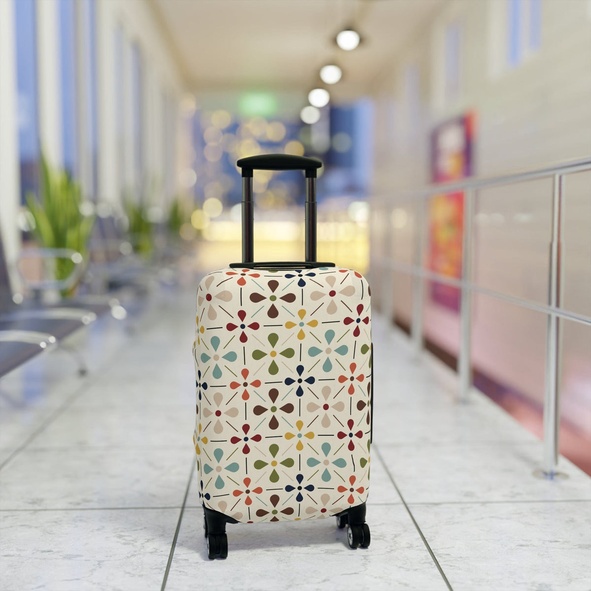 Kate McEnroe New York Mid Century Modern Retro Geometric Luggage Cover, 50s MCM Cream, Teal, Mustard, and Rust Suitcase ProtectorLuggage Covers25748675282121575391