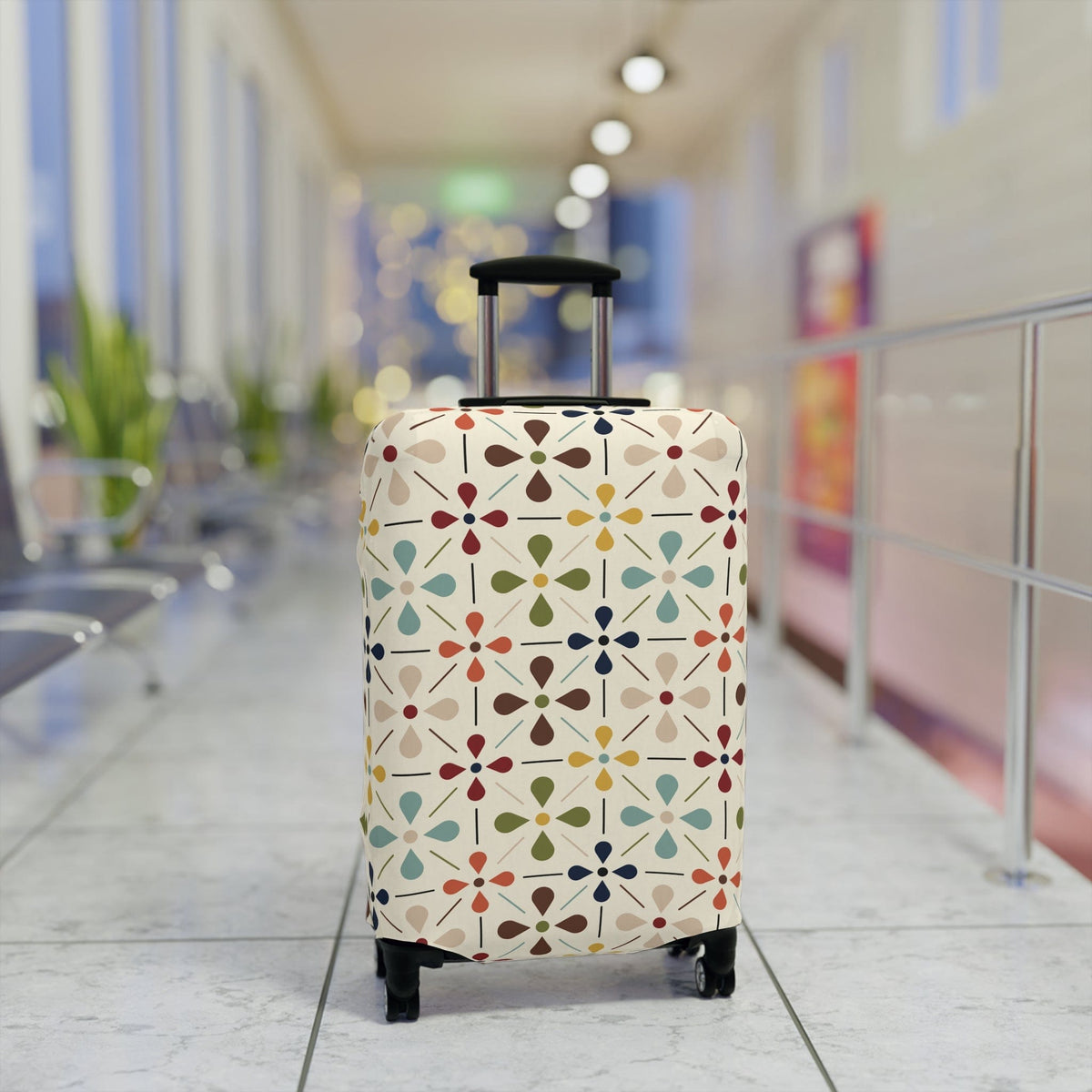 Kate McEnroe New York Mid Century Modern Retro Geometric Luggage Cover, 50s MCM Cream, Teal, Mustard, and Rust Suitcase ProtectorLuggage Covers25748675282121575391