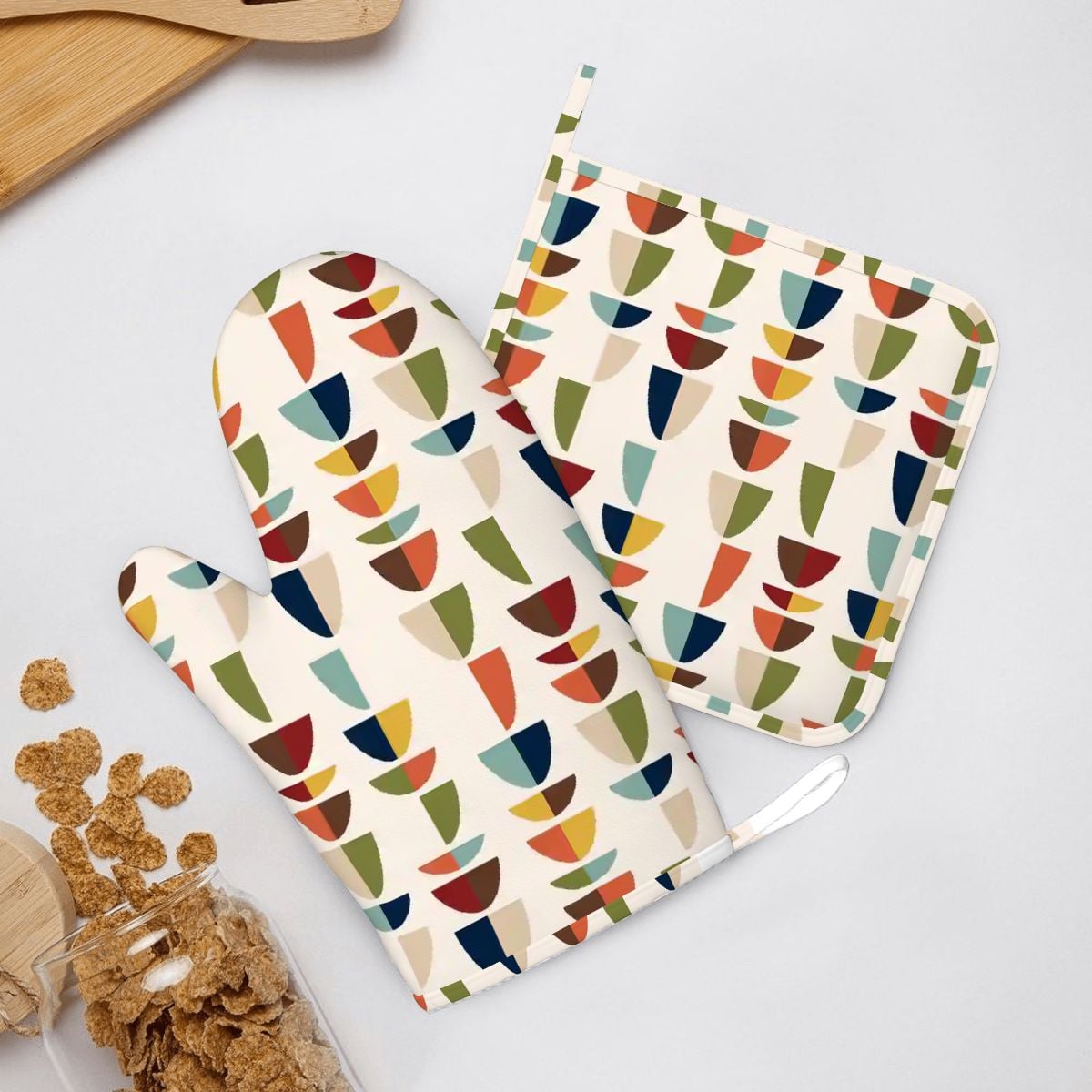 Kate McEnroe New York Mid Century Modern Retro Geometric MCM Pot Holder SetOven Mitts &amp; Pot Holder SetOBB166letJ