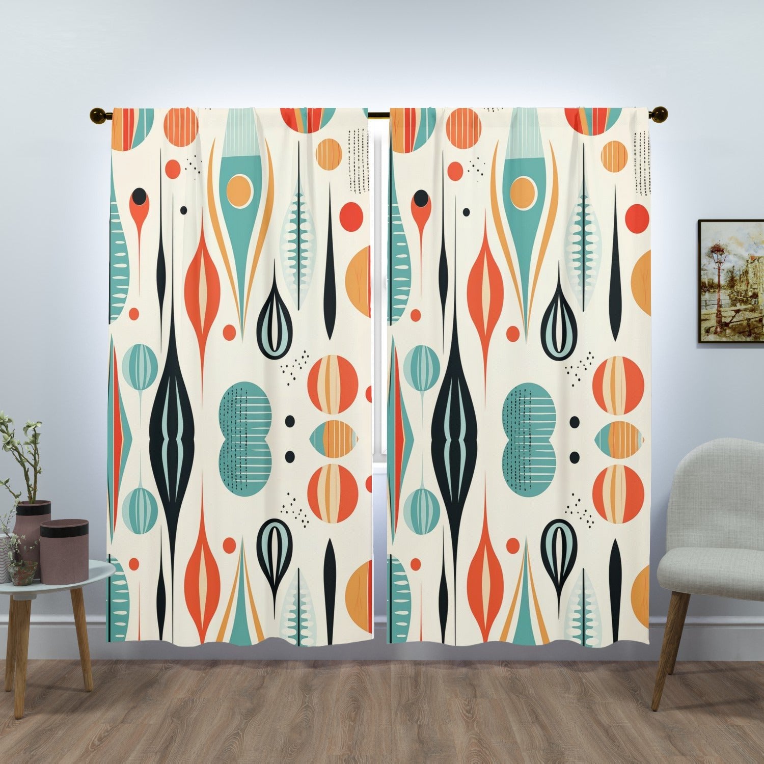 Kate McEnroe New York Mid Century Modern Retro Geometric Semi - Opaque Window Curtains, Boho 50s Style Panel DrapesWindow Curtains123210