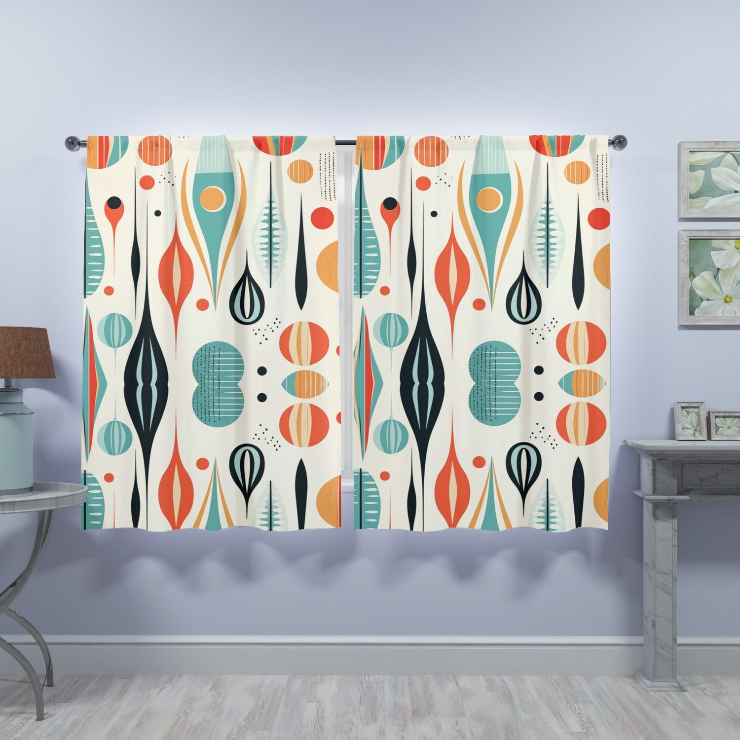 Kate McEnroe New York Mid Century Modern Retro Geometric Semi - Opaque Window Curtains, Boho 50s Style Panel DrapesWindow Curtains123211