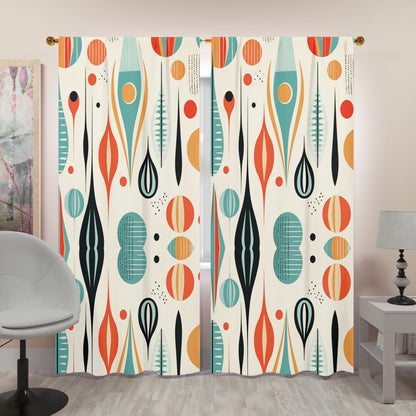 Kate McEnroe New York Mid Century Modern Retro Geometric Semi - Opaque Window Curtains, Boho 50s Style Panel DrapesWindow Curtains123212