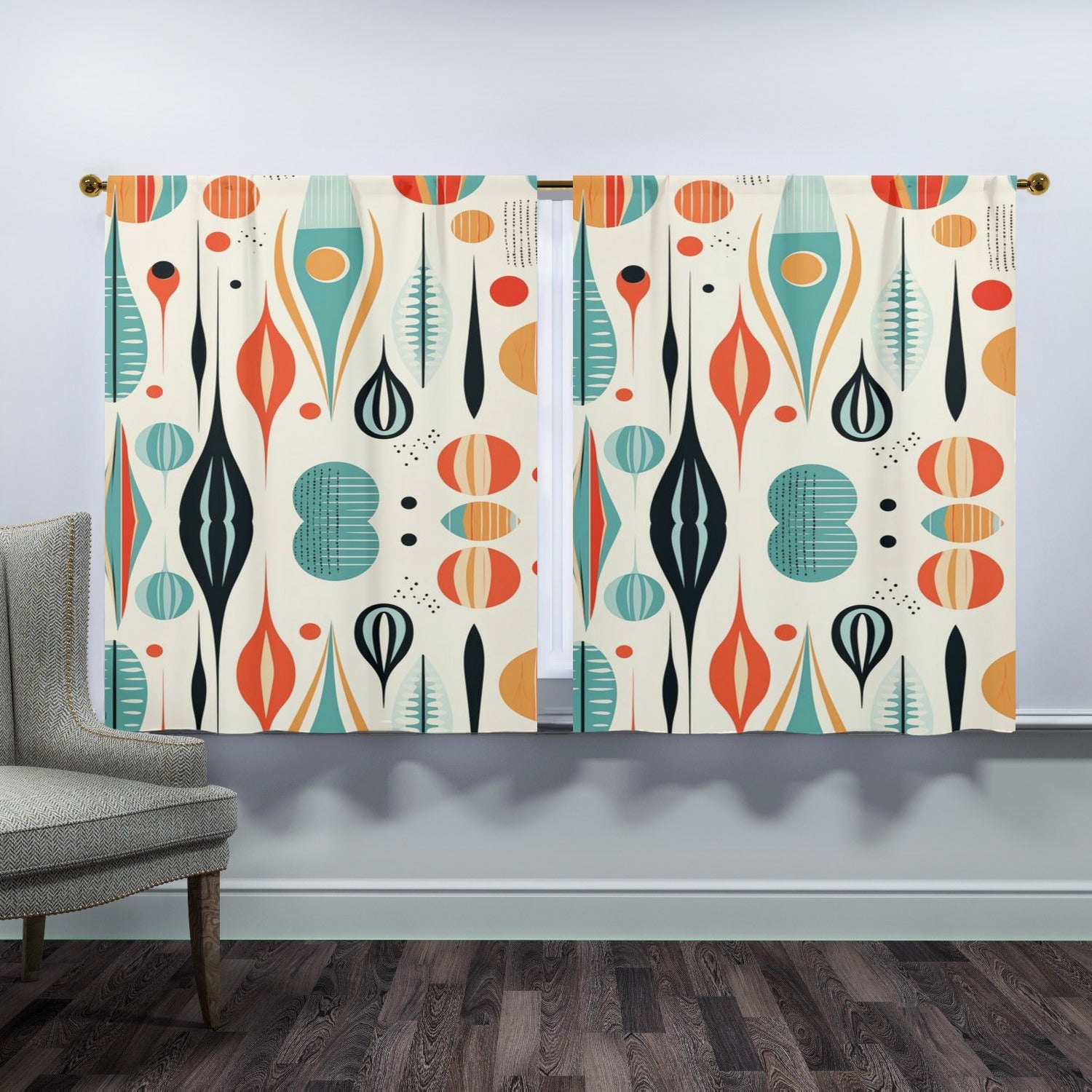 Kate McEnroe New York Mid Century Modern Retro Geometric Semi - Opaque Window Curtains, Boho 50s Style Panel DrapesWindow Curtains123213