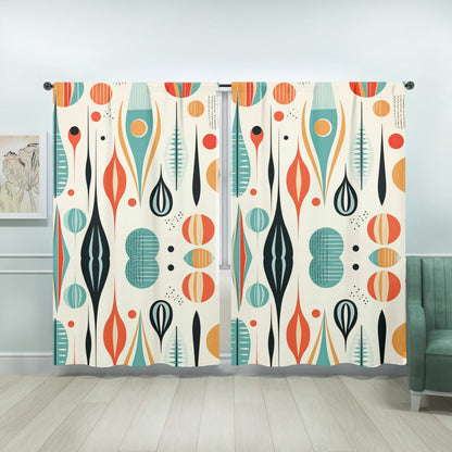 Kate McEnroe New York Mid Century Modern Retro Geometric Semi - Opaque Window Curtains, Boho 50s Style Panel DrapesWindow Curtains123214