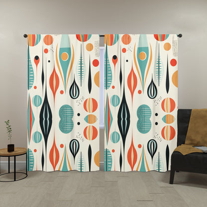 Kate McEnroe New York Mid Century Modern Retro Geometric Semi - Opaque Window Curtains, Boho 50s Style Panel DrapesWindow Curtains123215