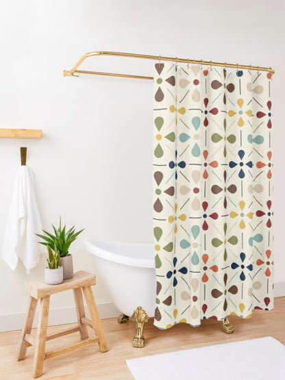 Kate McEnroe New York Mid Century Modern Retro Geometric Shower Curtain, 50s MCM Cream, Teal, Mustard, and Rust Bath DecorShower Curtains28667148827028602891