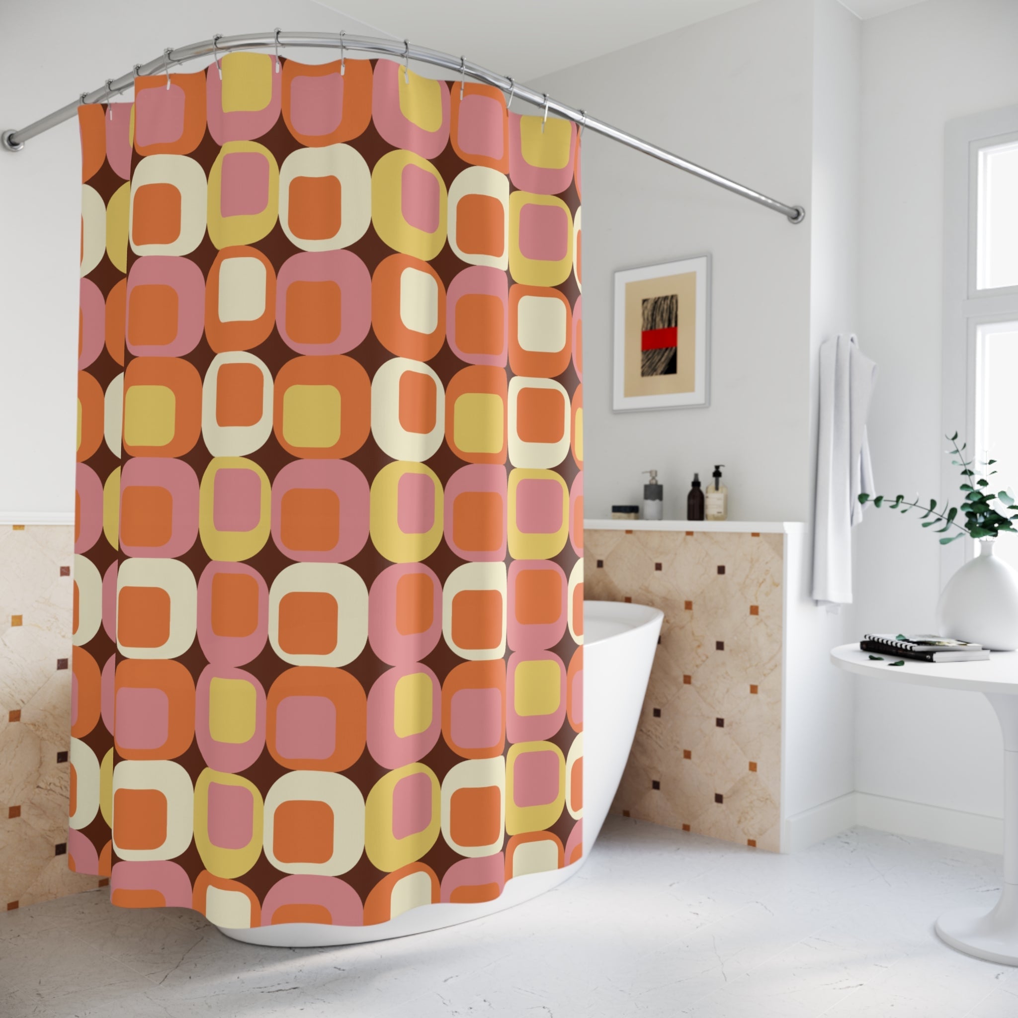 Kate McEnroe New York Mid Century Modern Retro Geometric Squares Shower CurtainShower Curtains15032008933636869054