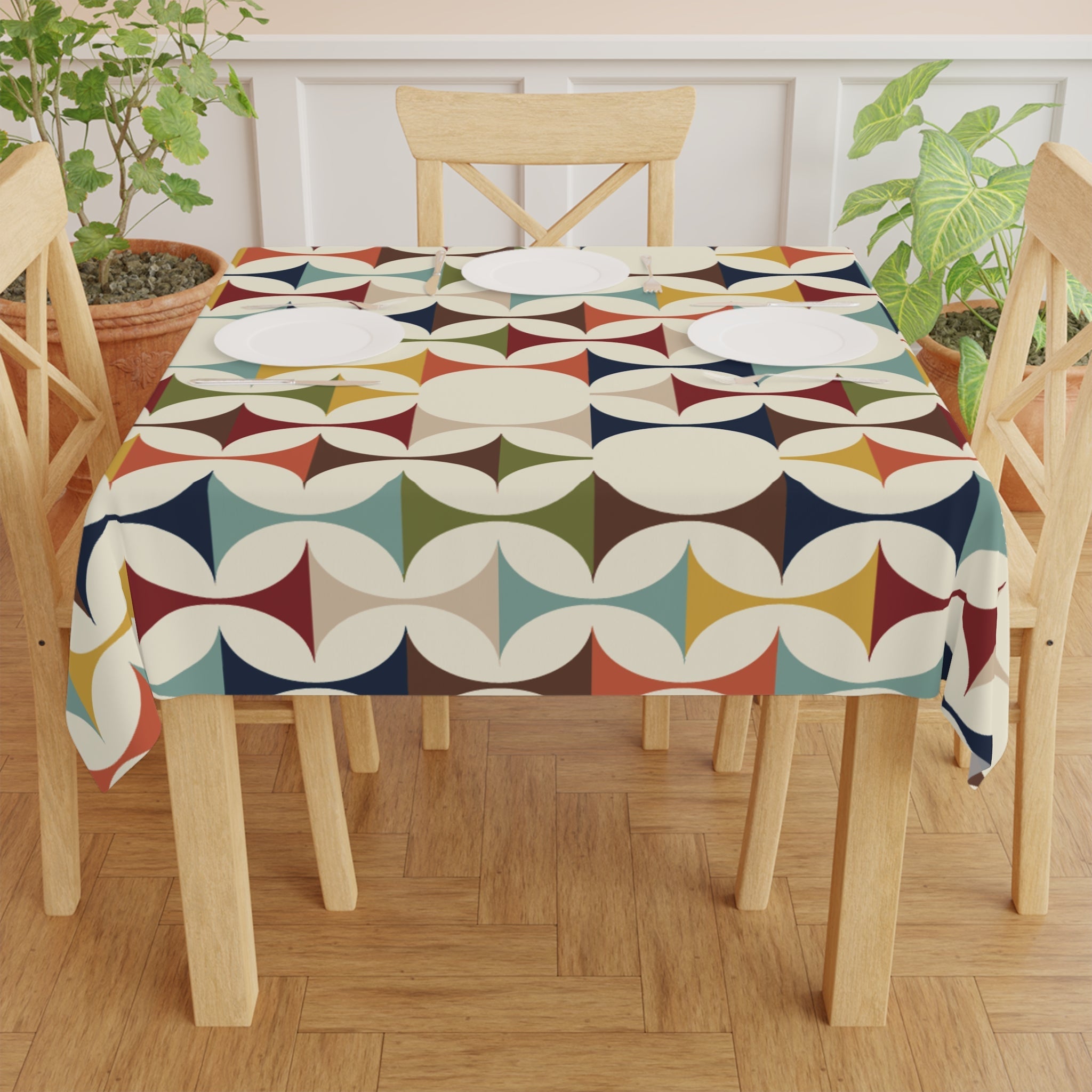 Kate McEnroe New York Mid Century Modern Retro Geometric Tablecloth, 60s MCM Table LinensTablecloths22365379743160437590