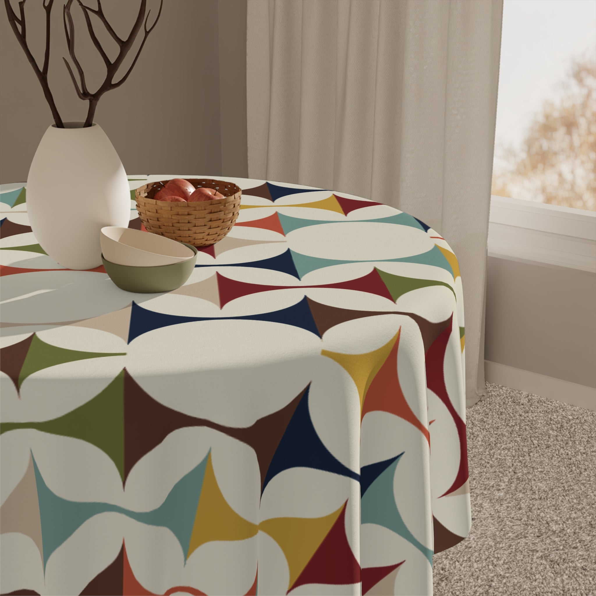 Kate McEnroe New York Mid Century Modern Retro Geometric Tablecloth, 60s MCM Table LinensTablecloths22365379743160437590