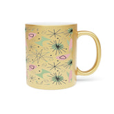 Kate McEnroe New York Mid Century Modern Retro Kitsch Starburst Metallic Mug, Pink, Lime Green Atomic Age Accent Coffee Mug, Gold or Silver Mid Mod DrinkwareMugs14257307857917781770