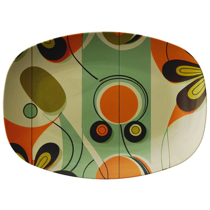 Kate McEnroe New York Mid Century Modern Retro Serving Platter, Groovy 60s Flower Power Dinnerware - 133482923Serving PlattersP23 - GRN - FLR - 3