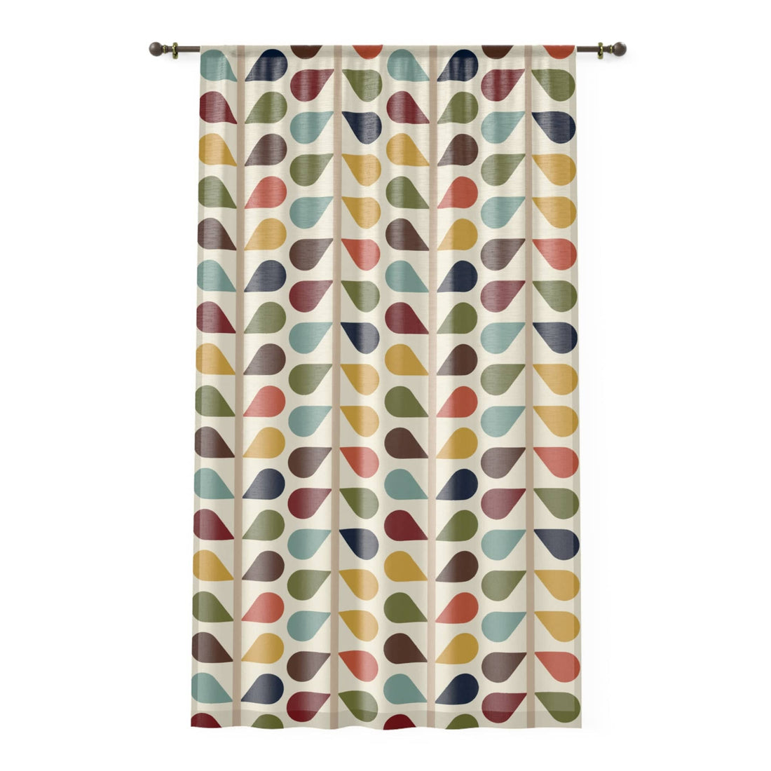 Kate McEnroe New York Mid Century Modern Retro Sheer Window Curtains, 60s Floral MCM Teal, Mustard, Green, Brown Living Room, Bedroom Drapes Window Curtains Sheer / 50&quot; × 84&quot; 11200120511732508624