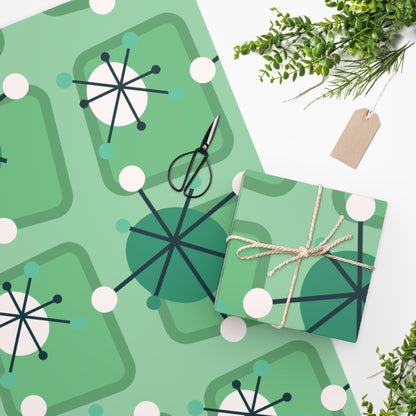 Kate McEnroe New York Mid Century Modern Retro Starburst Wrapping Paper, Atomic Age Green MCM Gift Wrap - 130982624Wrapping Paper17504675286164365629