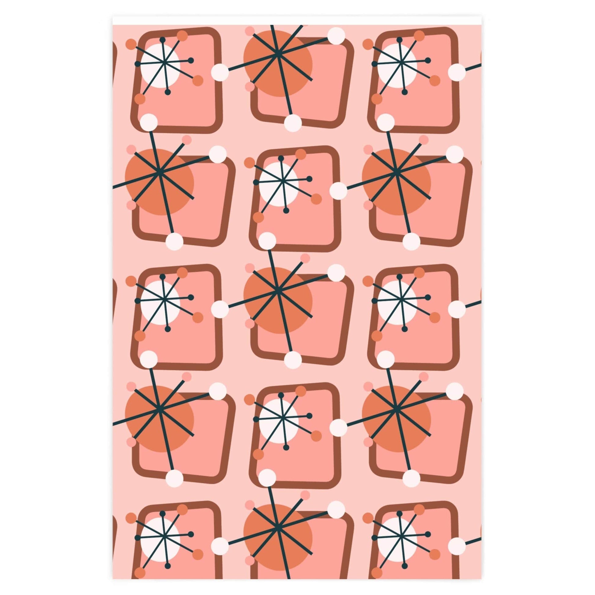 Kate McEnroe New York Mid Century Modern Retro Starburst Wrapping Paper, Atomic Age Pink, Orange MCM Gift Wrap - 130982623 Wrapping Paper