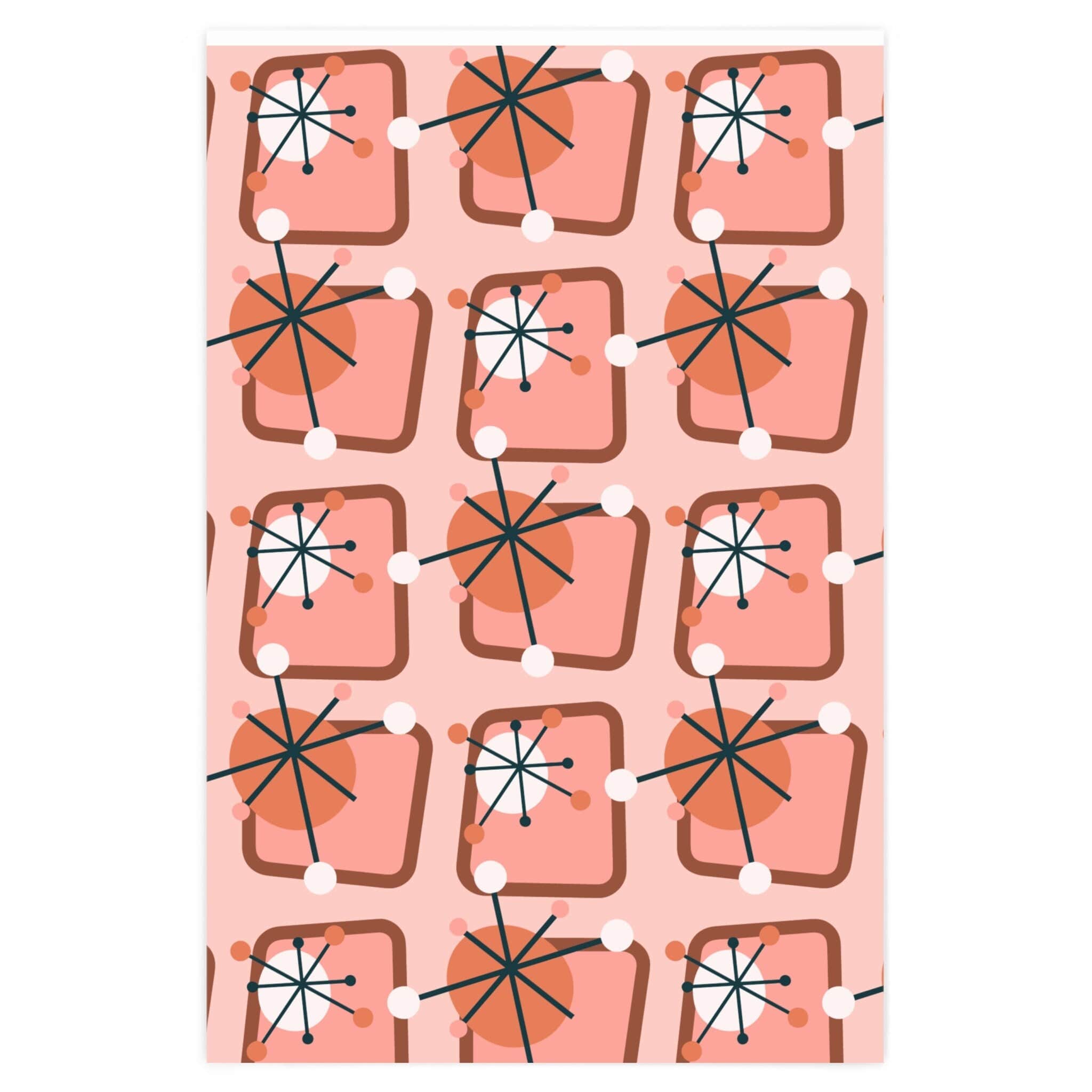 Kate McEnroe New York Mid Century Modern Retro Starburst Wrapping Paper, Atomic Age Pink, Orange MCM Gift Wrap - 130982623 Wrapping Paper