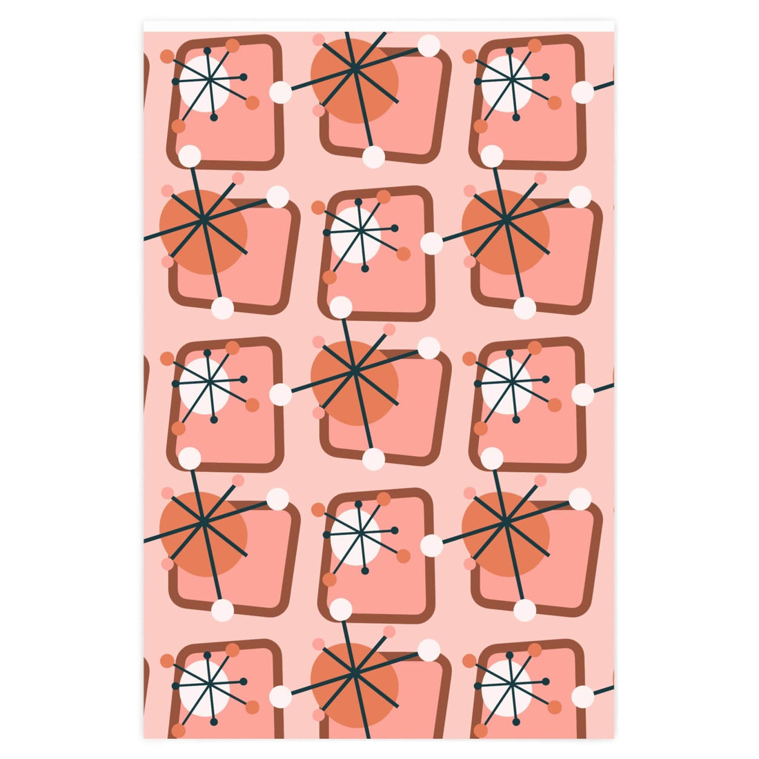 Kate McEnroe New York Mid Century Modern Retro Starburst Wrapping Paper, Atomic Age Pink, Orange MCM Gift Wrap - 130982623Wrapping Paper10157899322246240158