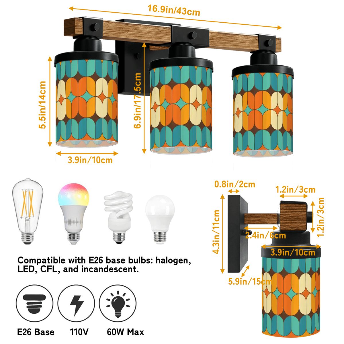 Kate McEnroe New York Mid Century Modern Retro Teal Orange Geometric Vanity LightVanity Light Fixtures9djdBZPLyq