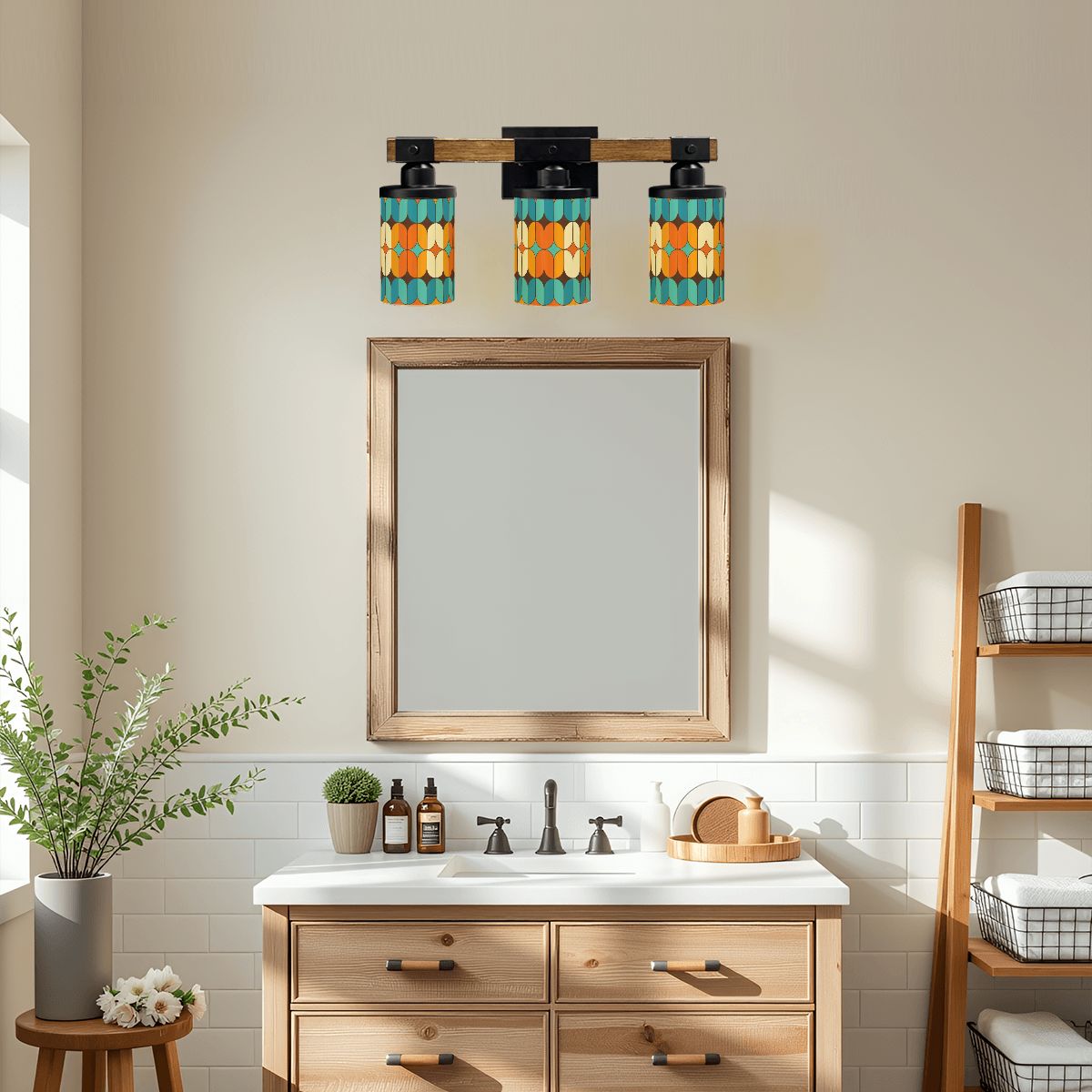 Kate McEnroe New York Mid Century Modern Retro Teal Orange Geometric Vanity LightVanity Light Fixtures9djdBZPLyq