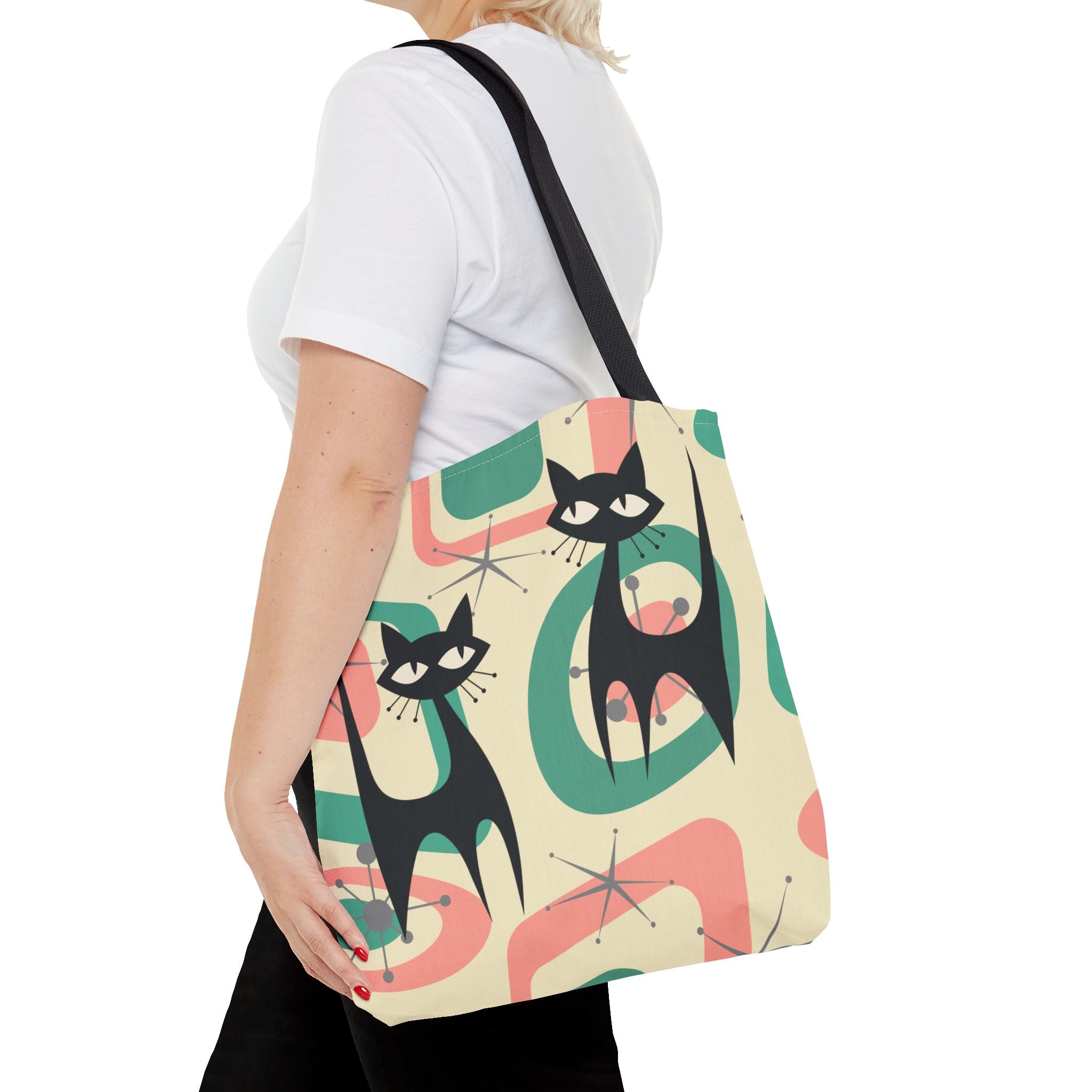 Kate McEnroe New York Mid Century Modern Retro Tote Bag, Atomic Cat Starburst Geometric 50s Kitsch Mod Style Shoulder BagTotes18576636687214486560