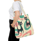 Kate McEnroe New York Mid Century Modern Retro Tote Bag, Atomic Cat Starburst Geometric 50s Kitsch Mod Style Shoulder BagTotes59572595030828632281