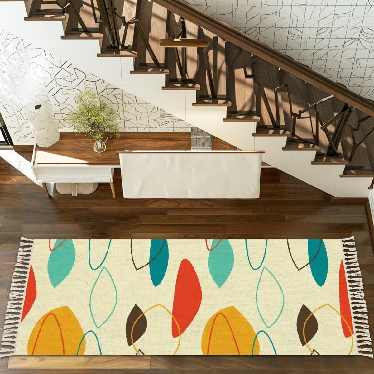 Mid Century Modern Runner Rug, Retro Geometric Boomerang Design Hallwa ...