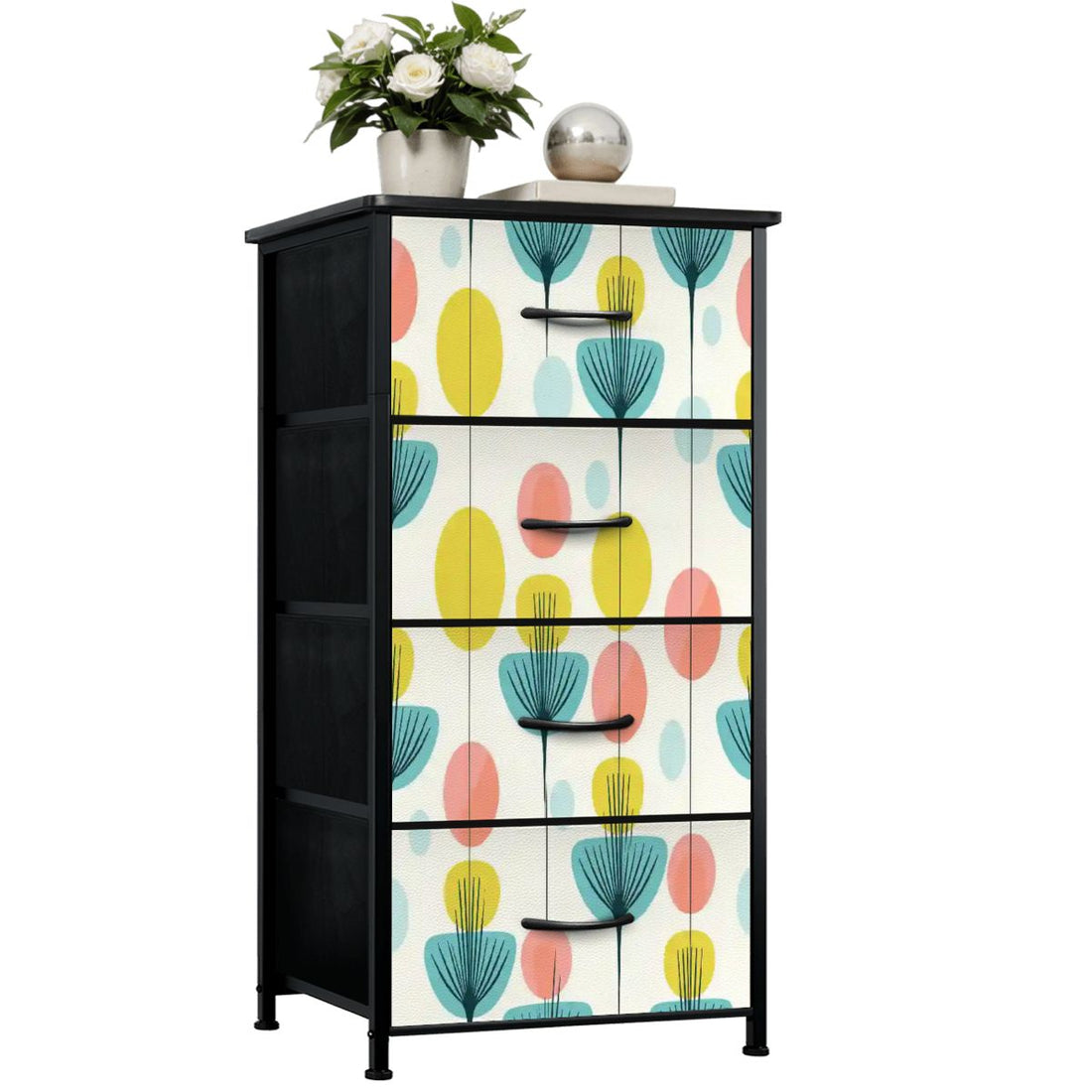 Kate McEnroe New York Mid Century Modern Scandi Floral Orbs 4 Drawer DresserDressersg5sC3mrD6G