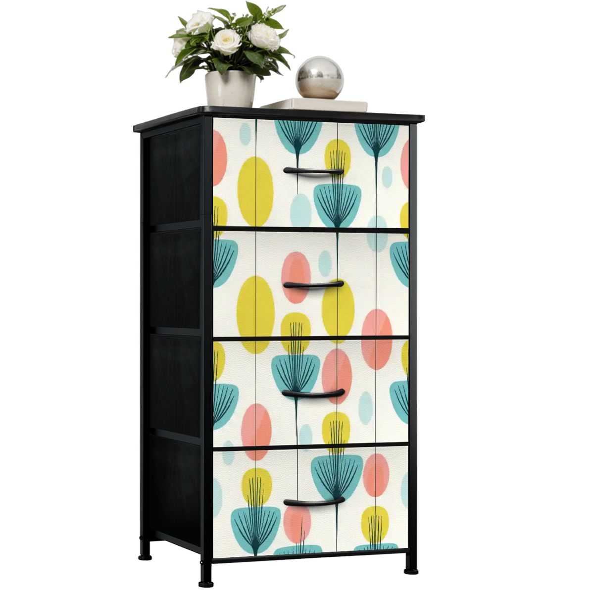 Kate McEnroe New York Mid Century Modern Scandi Floral Orbs 4 Drawer DresserDressersg5sC3mrD6G