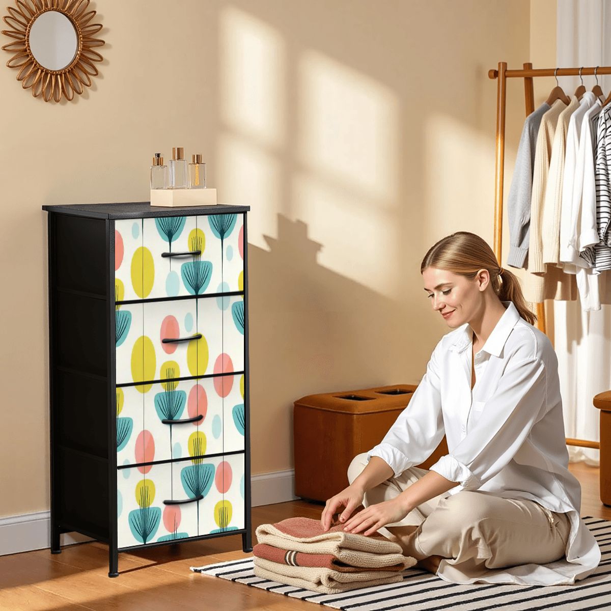 Kate McEnroe New York Mid Century Modern Scandi Floral Orbs 4 Drawer DresserDressersg5sC3mrD6G