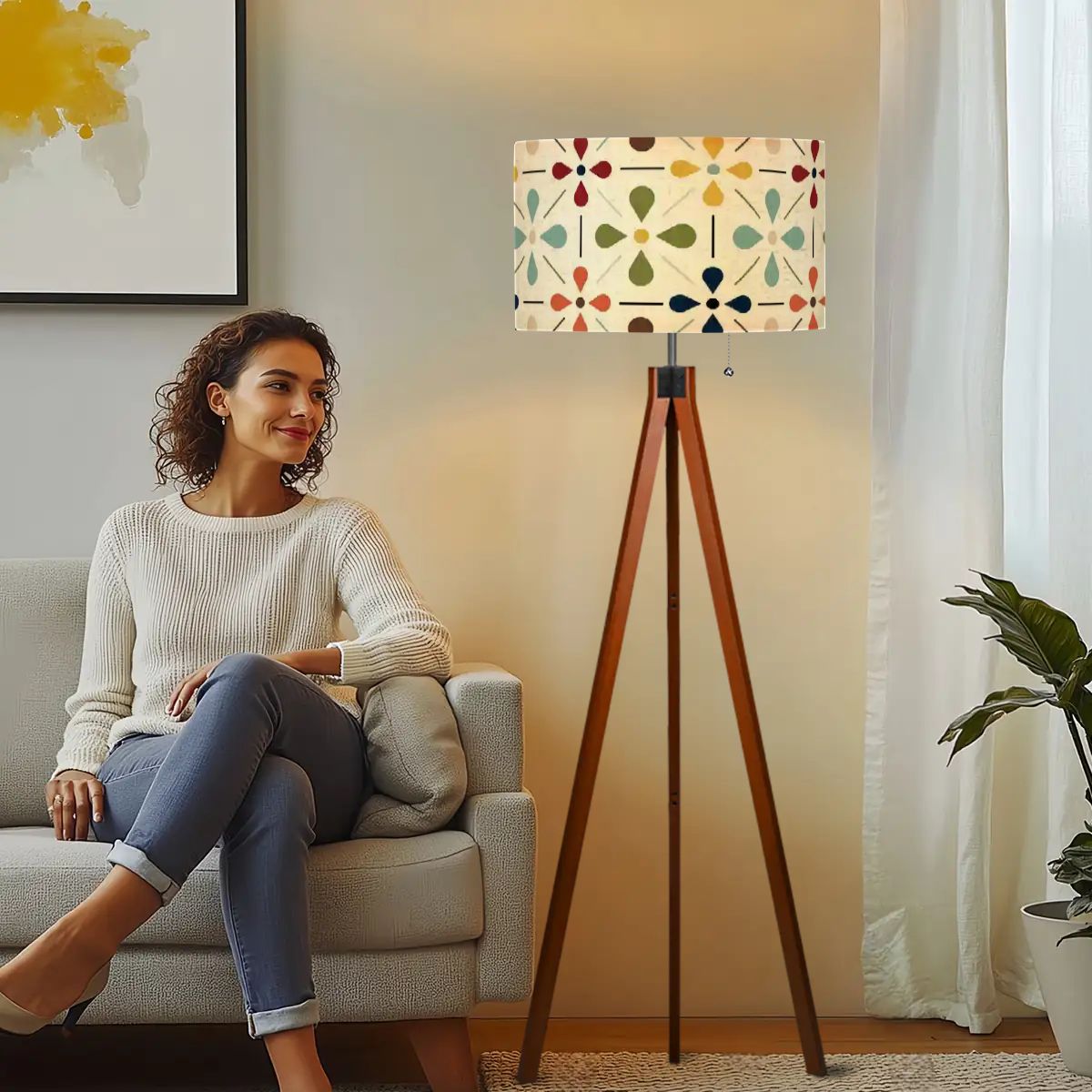 Kate McEnroe New York Mid Century Modern Scandinavian Danish Floral Tripod Floor LampTripod Floor LampsnpiGHNEhIzj