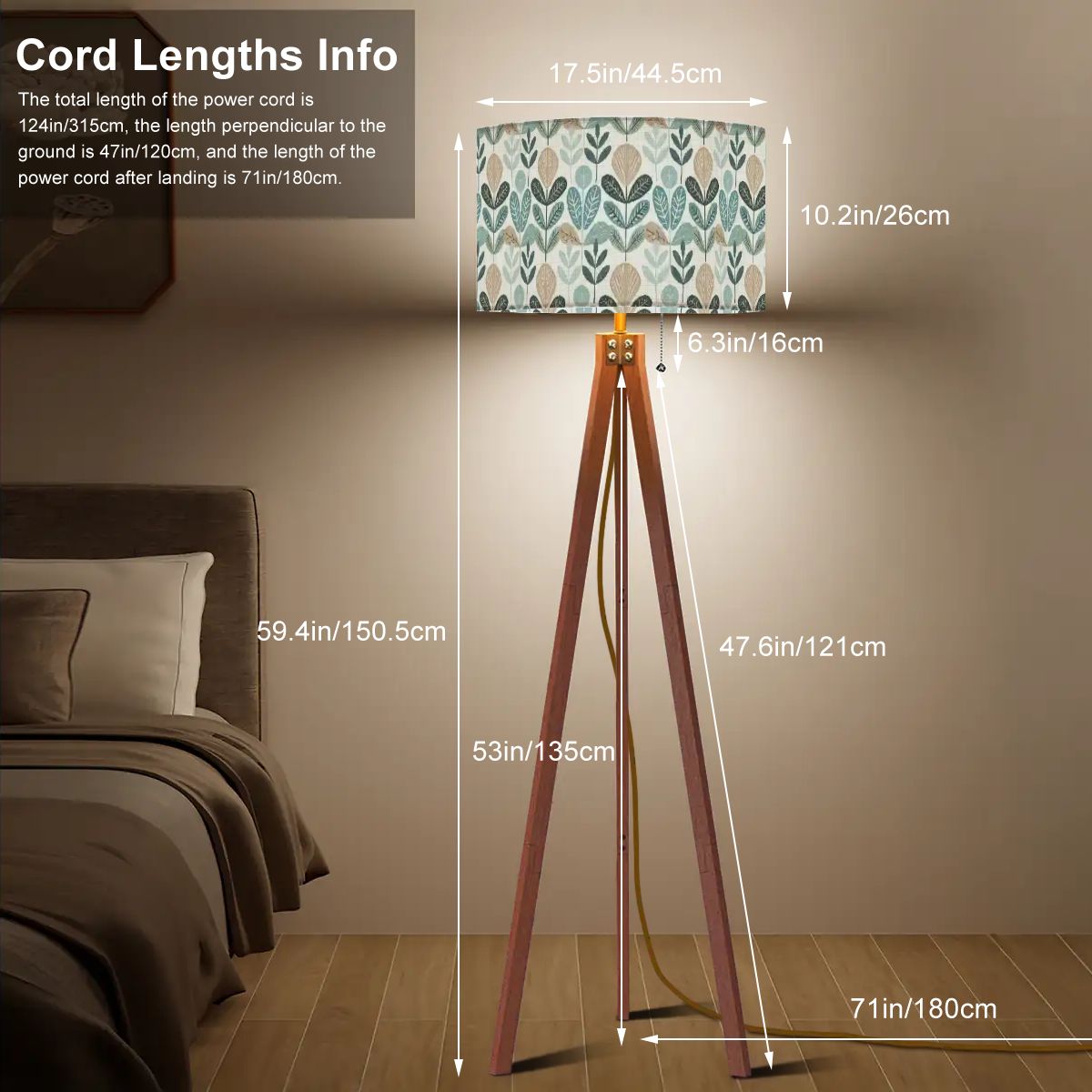Kate McEnroe New York Mid Century Modern Scandinavian Floral Tripod Floor Lamp, Retro Botanical Accent LightingTripod Floor Lampsn57Rls5lJ2