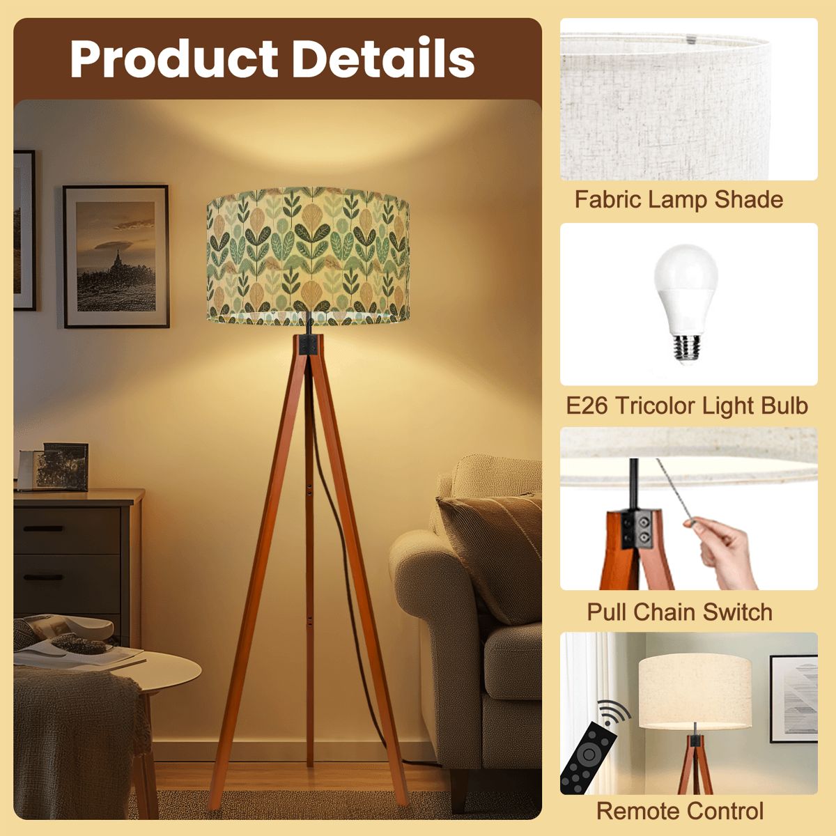 Kate McEnroe New York Mid Century Modern Scandinavian Floral Tripod Floor Lamp, Retro Botanical Accent LightingTripod Floor Lampsn57Rls5lJ2