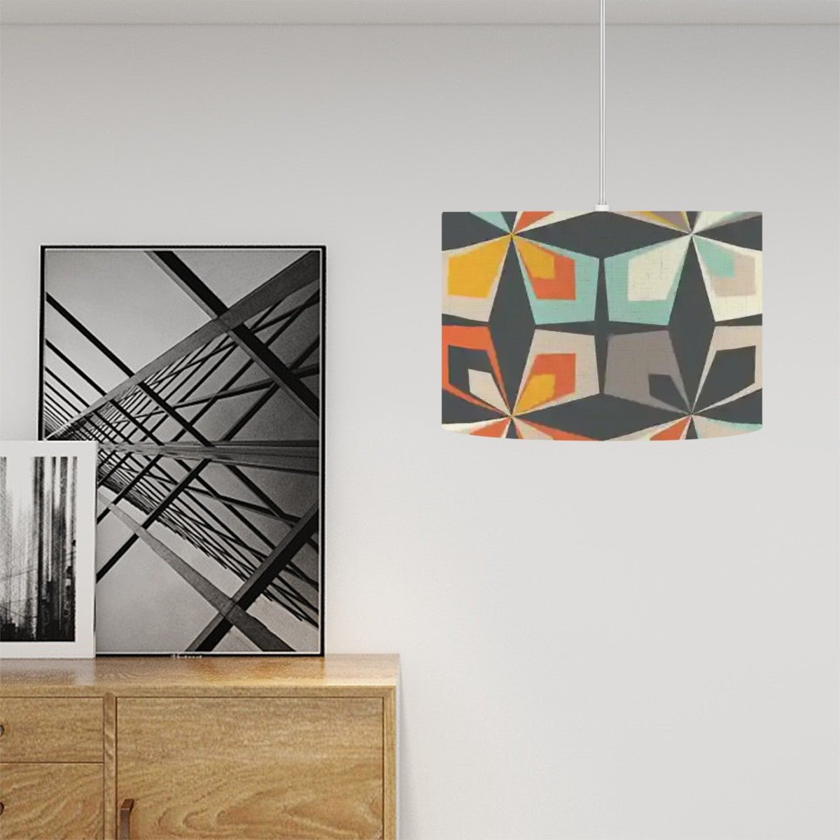 Kate McEnroe New York Mid Century Modern Scandinavian Geometric Pendant Lamp, Retro 50s Hanging Light, Vintage Abstract Drum Light FixtureCeiling LightinguxJNqZVF4L