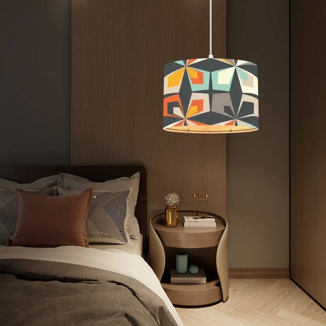 Kate McEnroe New York Mid Century Modern Scandinavian Geometric Pendant Lamp, Retro 50s Hanging Light, Vintage Abstract Drum Light FixtureCeiling LightinguxJNqZVF4L