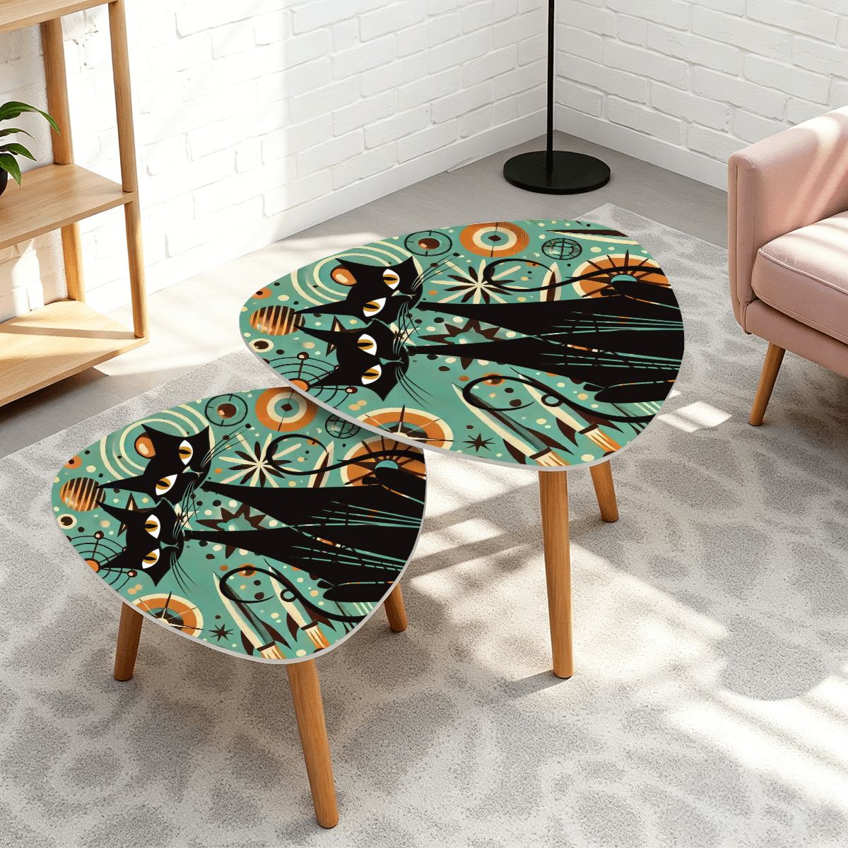 Kate McEnroe New York Mid Century Modern Sexton Cat Nesting Tables, Retro Atomic, Space Age Coffee Table SetNesting TablesXp7eprrjAB