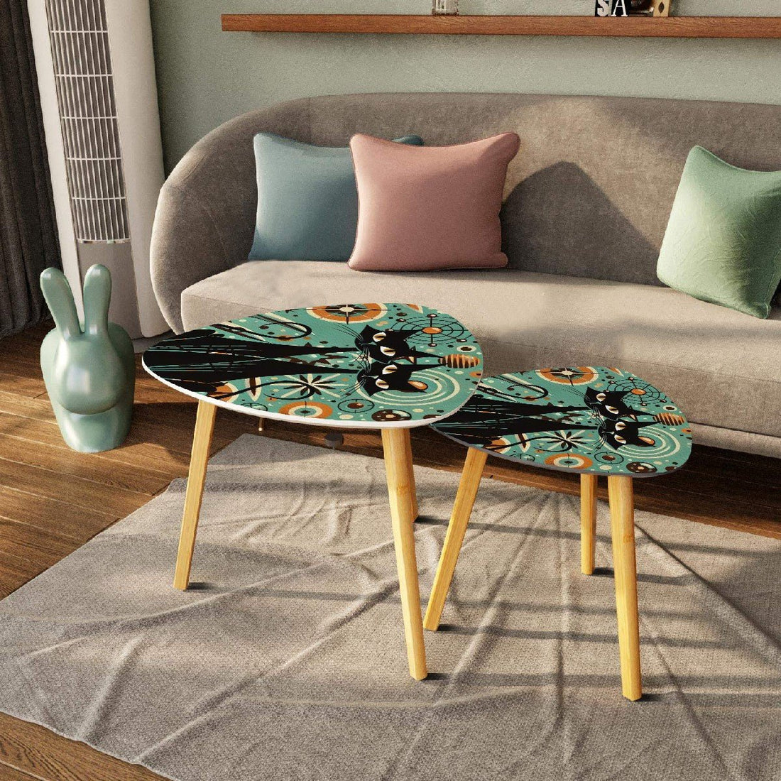 Kate McEnroe New York Mid Century Modern Sexton Cat Nesting Tables, Retro Atomic, Space Age Coffee Table SetNesting TablesXp7eprrjAB